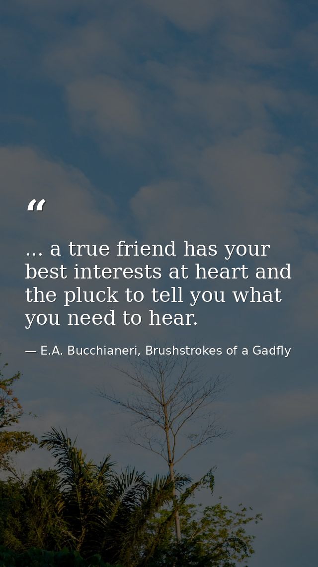 ... a true friend has your best interests at heart and the pluck to tell you what you need to hear. — E.A. Bucchianeri, Brushstrokes of a Gadfly