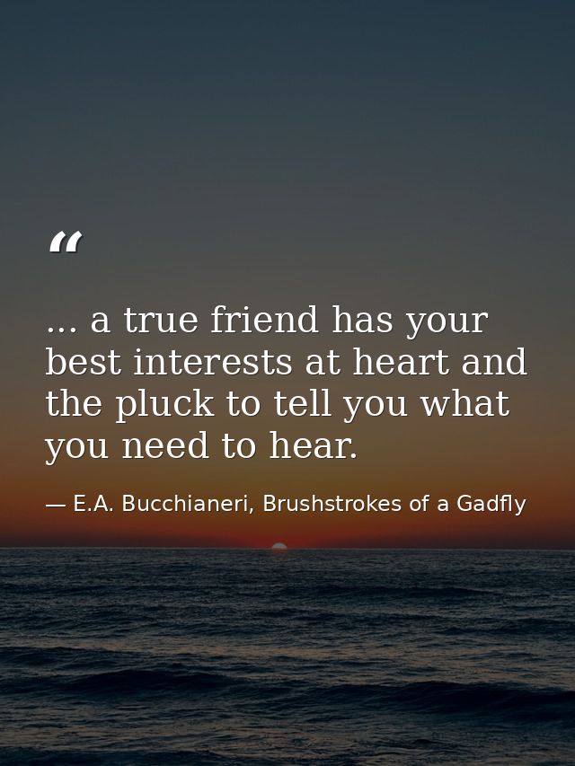 ... a true friend has your best interests at heart and the pluck to tell you what you need to hear. — E.A. Bucchianeri, Brushstrokes of a Gadfly