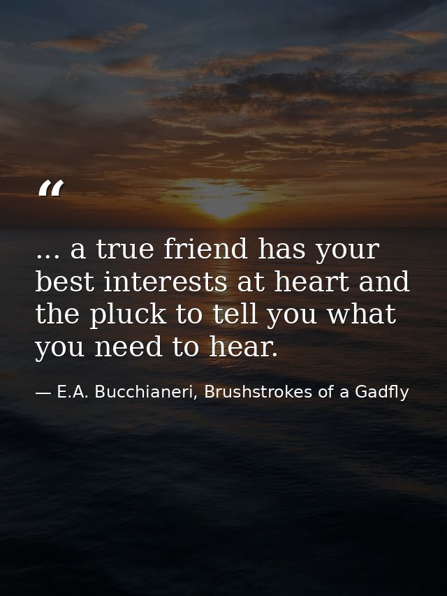 ... a true friend has your best interests at heart and the pluck to tell you what you need to hear. — E.A. Bucchianeri, Brushstrokes of a Gadfly