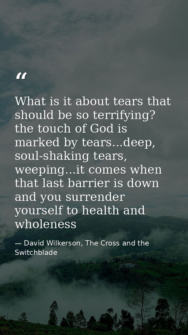 What is it about tears that should be so terrifying? the touch of God is marked by tears...deep, soul-shaking tears, wee — David Wilkerson, The Cross and the Switchblade