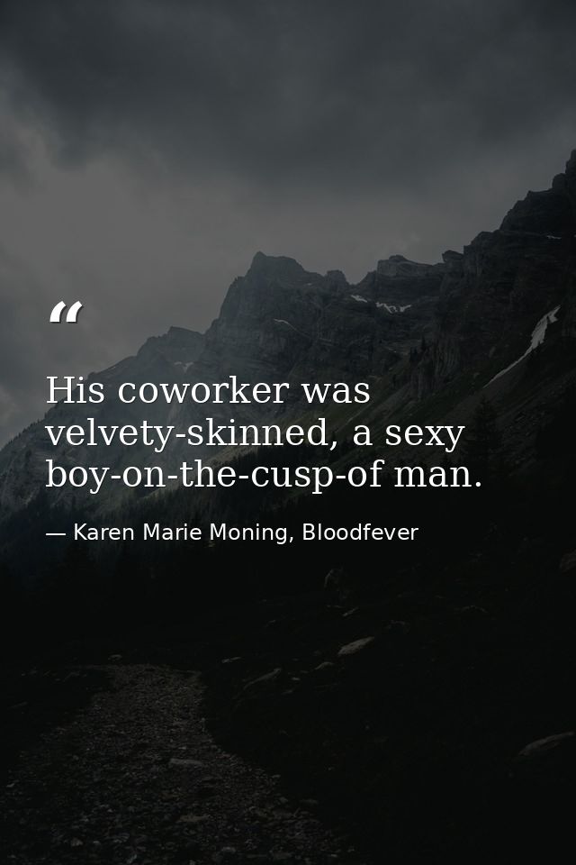 His coworker was velvety-skinned, a sexy boy-on-the-cusp-of man. — Karen Marie Moning, Bloodfever