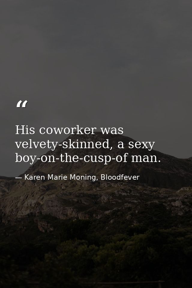His coworker was velvety-skinned, a sexy boy-on-the-cusp-of man. — Karen Marie Moning, Bloodfever