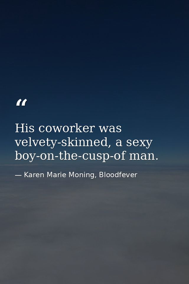 His coworker was velvety-skinned, a sexy boy-on-the-cusp-of man. — Karen Marie Moning, Bloodfever
