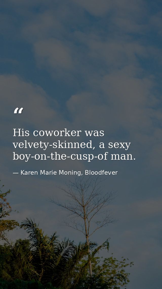 His coworker was velvety-skinned, a sexy boy-on-the-cusp-of man. — Karen Marie Moning, Bloodfever
