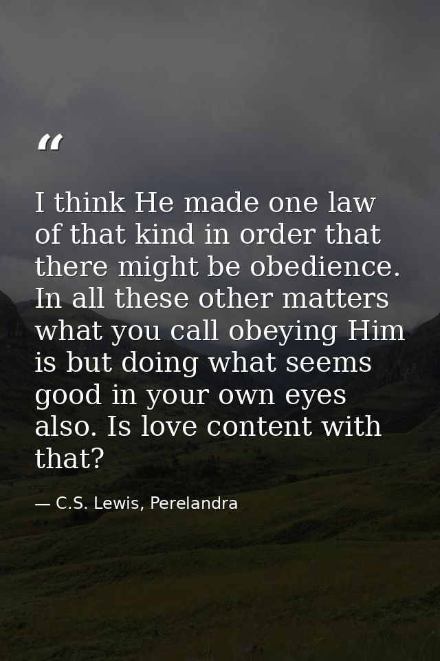 I think He made one law of that kind in order that there might be obedience. In all these other matters what you call ob — C.S. Lewis, Perelandra