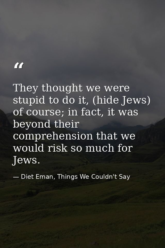 They thought we were stupid to do it, (hide Jews) of course; in fact, it was beyond their comprehension that we would ri — Diet Eman, Things We Couldn't Say