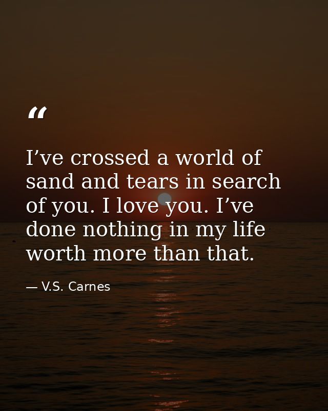 I’ve crossed a world of sand and tears in search of you. I love you. I’ve done nothing in my life worth more than that. — V.S. Carnes