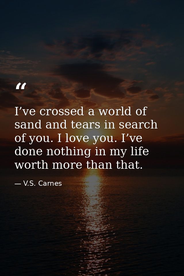 I’ve crossed a world of sand and tears in search of you. I love you. I’ve done nothing in my life worth more than that. — V.S. Carnes