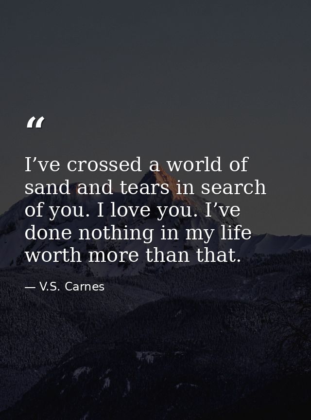 I’ve crossed a world of sand and tears in search of you. I love you. I’ve done nothing in my life worth more than that. — V.S. Carnes