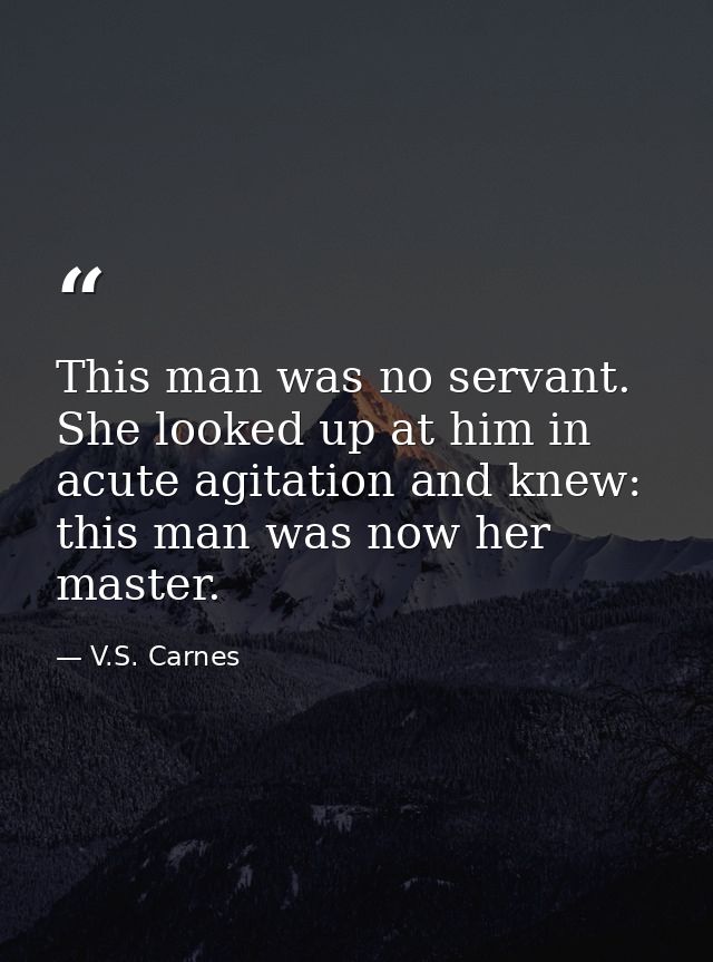 This man was no servant. She looked up at him in acute agitation and knew: this man was now her master. — V.S. Carnes