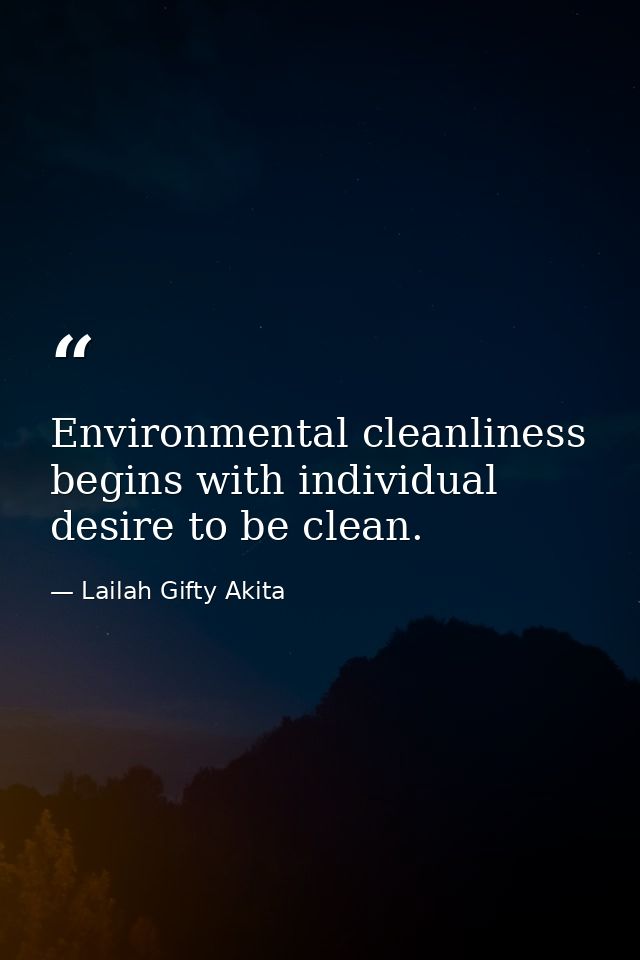 Environmental cleanliness begins with individual desire to be clean. — Lailah Gifty Akita