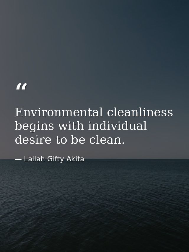 Environmental cleanliness begins with individual desire to be clean. — Lailah Gifty Akita