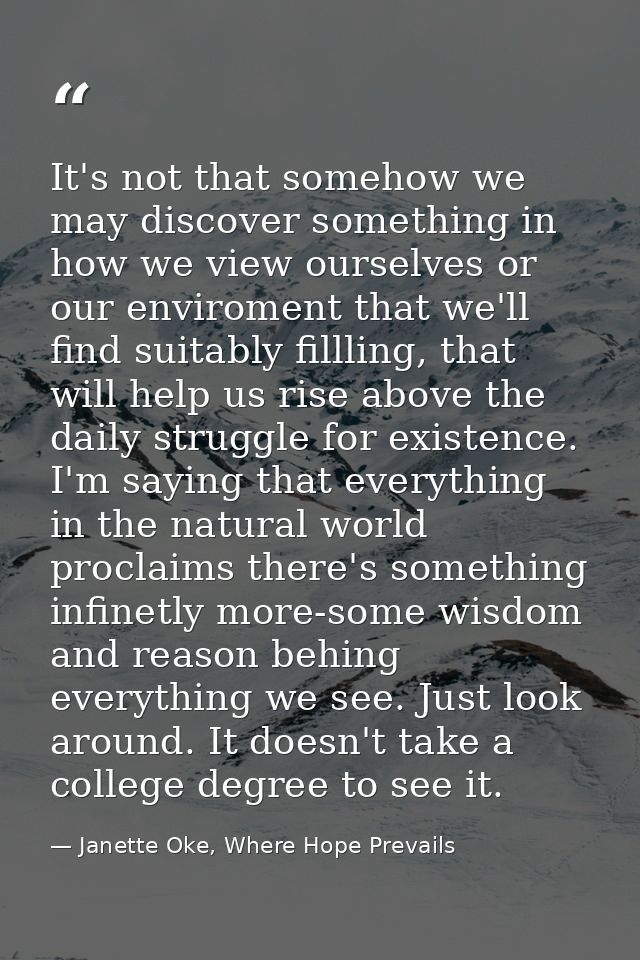 It's not that somehow we may discover something in how we view ourselves or our enviroment that we'll find suitably fill — Janette Oke, Where Hope Prevails