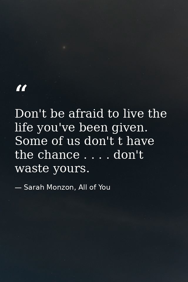 Don't be afraid to live the life you've been given. Some of us don't t have the chance . . . . don't waste yours. — Sarah Monzon, All of You