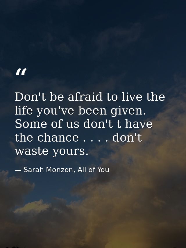 Don't be afraid to live the life you've been given. Some of us don't t have the chance . . . . don't waste yours. — Sarah Monzon, All of You