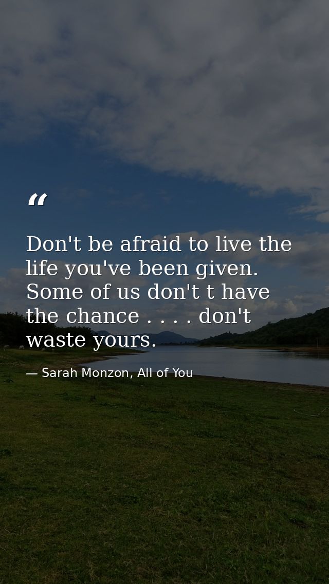 Don't be afraid to live the life you've been given. Some of us don't t have the chance . . . . don't waste yours. — Sarah Monzon, All of You