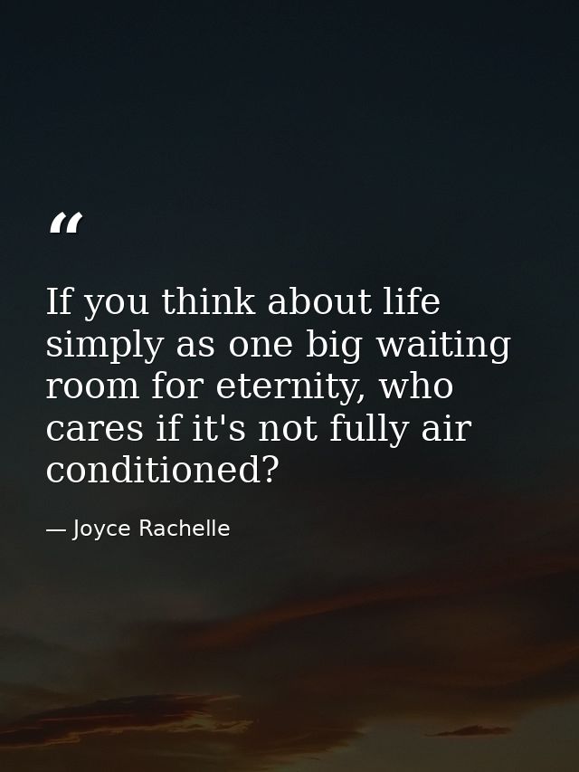If you think about life simply as one big waiting room for eternity, who cares if it's not fully air conditioned? — Joyce Rachelle