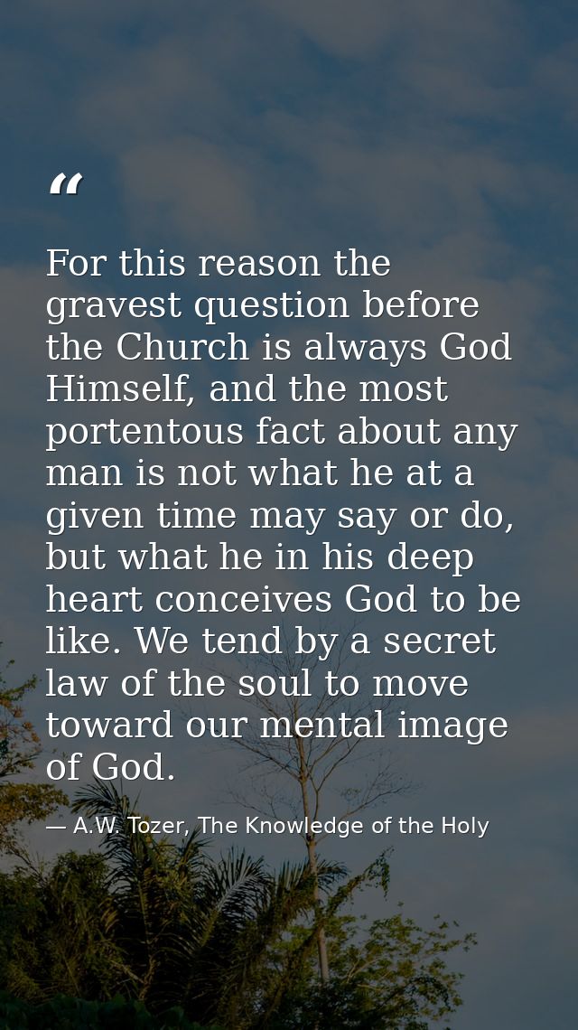 For this reason the gravest question before the Church is always God Himself, and the most portentous fact about any man — A.W. Tozer, The Knowledge of the Holy