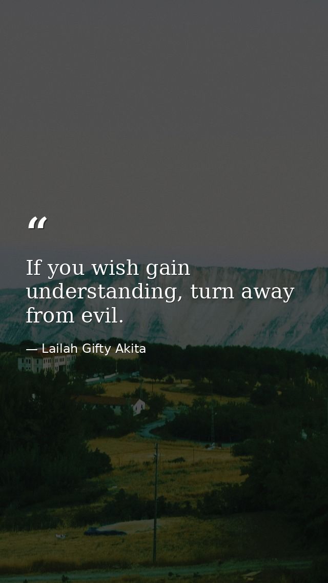 If you wish gain understanding, turn away from evil. — Lailah Gifty Akita