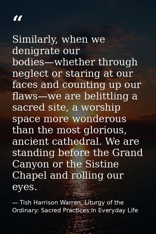 Similarly, when we denigrate our bodies—whether through neglect or staring at our faces and counting up our flaws—we are — Tish Harrison Warren, Liturgy of the Ordinary: Sacred Practices in Everyday Life