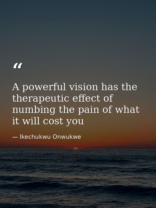 A powerful vision has the therapeutic effect of numbing the pain of what it will cost you — Ikechukwu Onwukwe