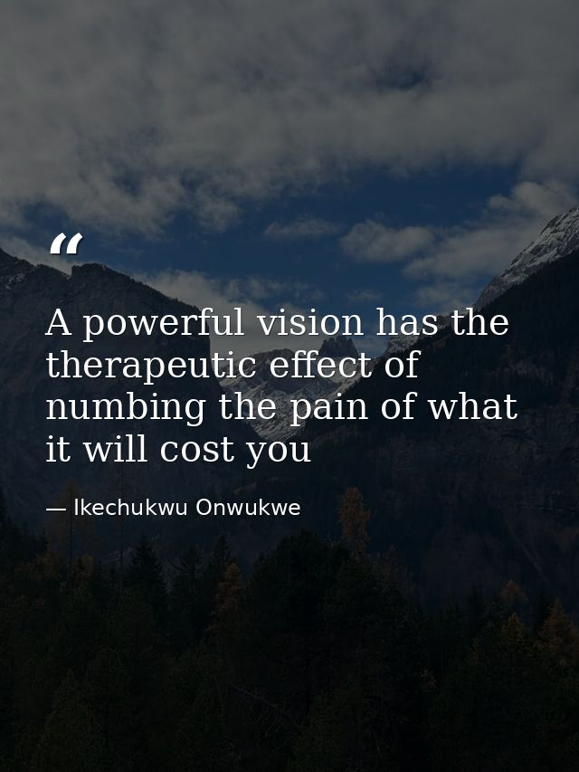 A powerful vision has the therapeutic effect of numbing the pain of what it will cost you — Ikechukwu Onwukwe