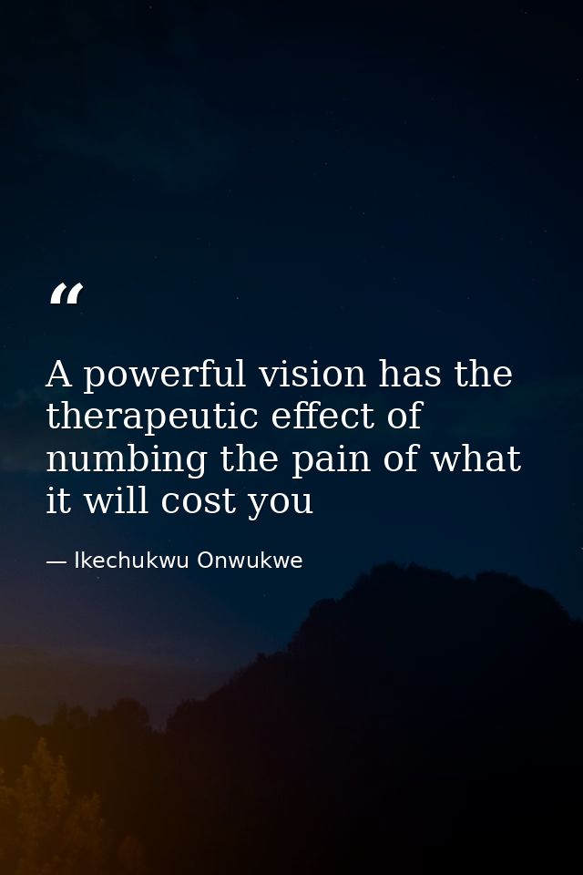 A powerful vision has the therapeutic effect of numbing the pain of what it will cost you — Ikechukwu Onwukwe