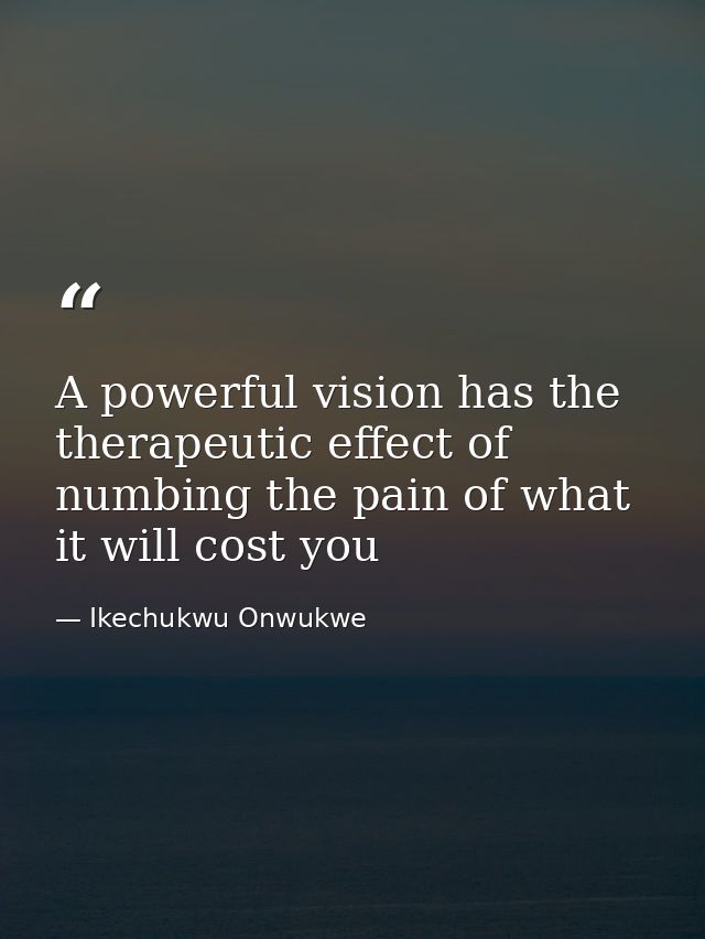 A powerful vision has the therapeutic effect of numbing the pain of what it will cost you — Ikechukwu Onwukwe