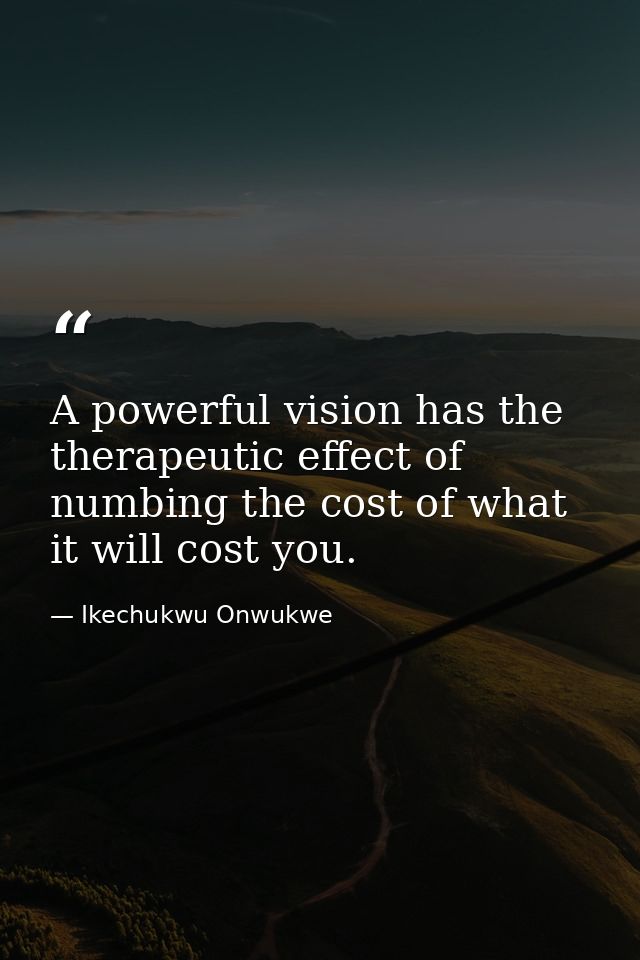 A powerful vision has the therapeutic effect of numbing the cost of what it will cost you. — Ikechukwu Onwukwe