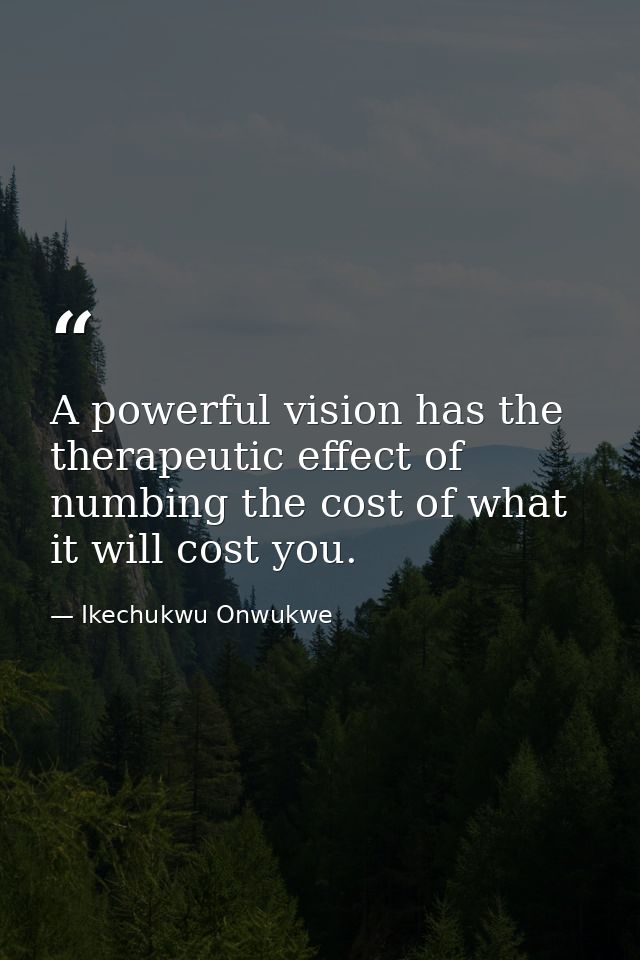 A powerful vision has the therapeutic effect of numbing the cost of what it will cost you. — Ikechukwu Onwukwe