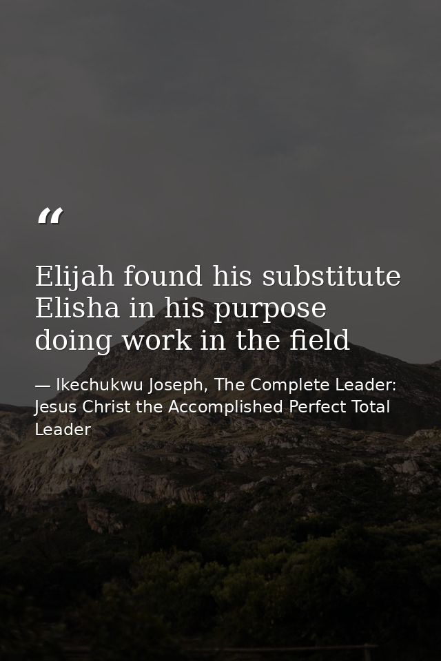 Elijah found his substitute Elisha in his purpose doing work in the field — Ikechukwu Joseph, The Complete Leader: Jesus Christ the Accomplished Perfect Total Leader