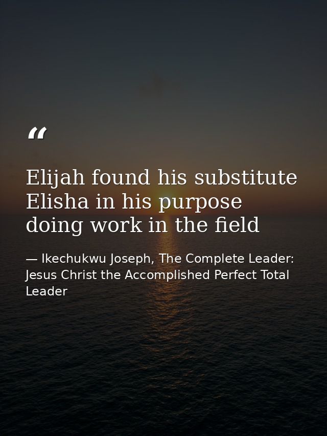 Elijah found his substitute Elisha in his purpose doing work in the field — Ikechukwu Joseph, The Complete Leader: Jesus Christ the Accomplished Perfect Total Leader