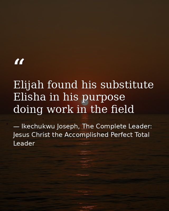 Elijah found his substitute Elisha in his purpose doing work in the field — Ikechukwu Joseph, The Complete Leader: Jesus Christ the Accomplished Perfect Total Leader