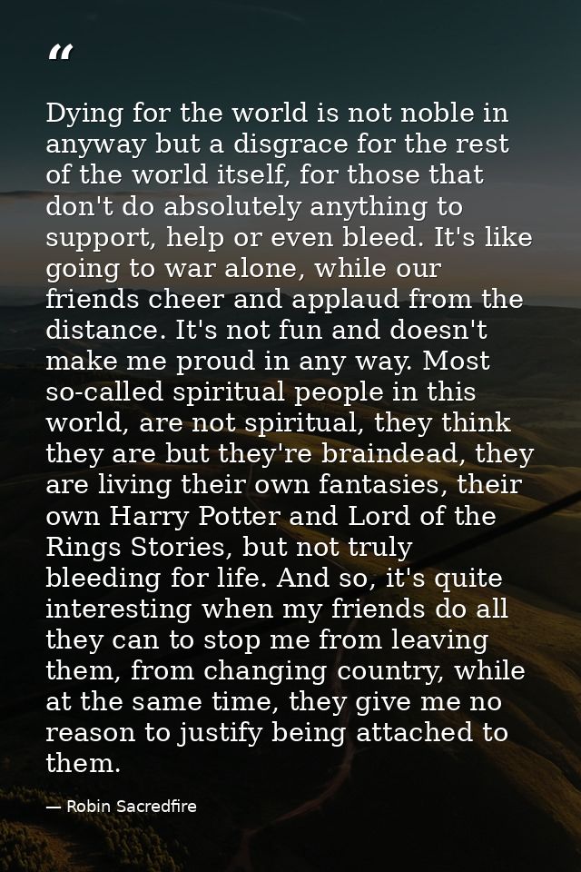 Dying for the world is not noble in anyway but a disgrace for the rest of the world itself, for those that don't do abso — Robin Sacredfire