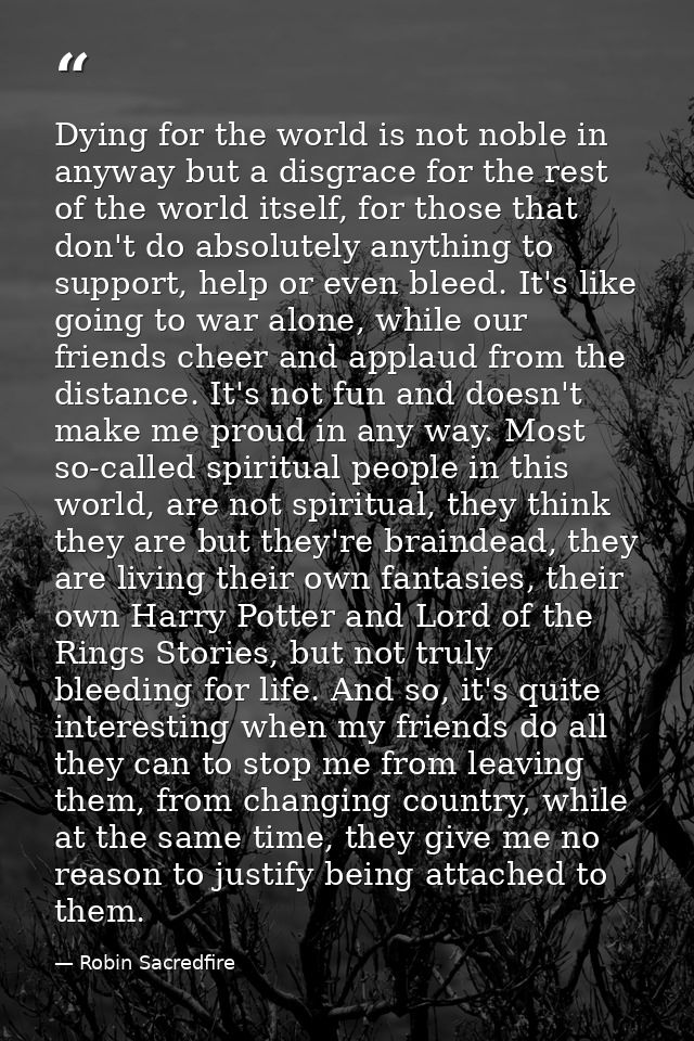 Dying for the world is not noble in anyway but a disgrace for the rest of the world itself, for those that don't do abso — Robin Sacredfire