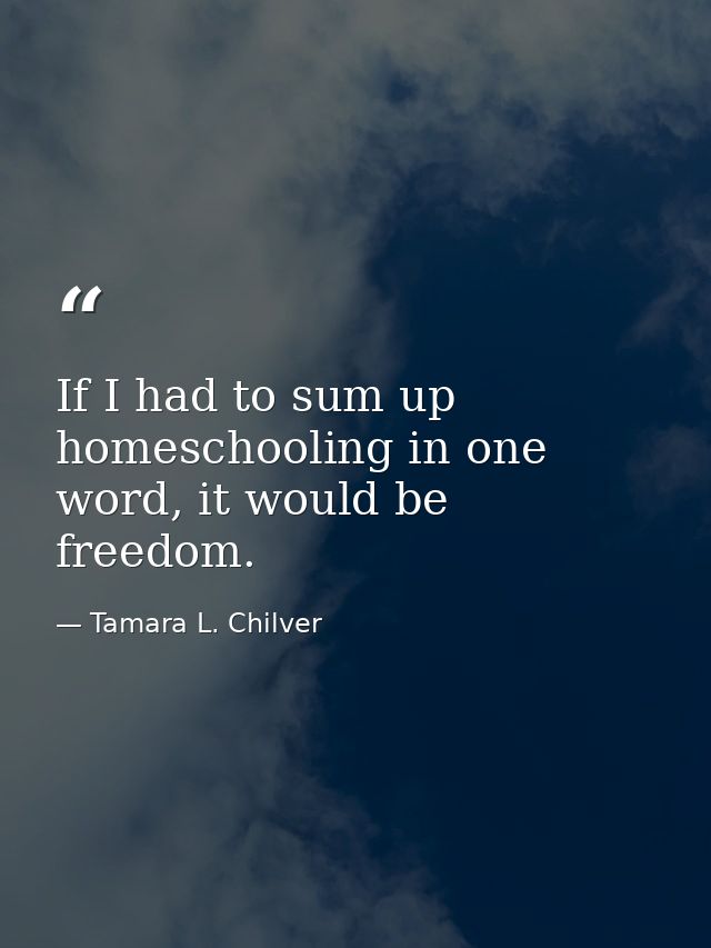 If I had to sum up homeschooling in one word, it would be freedom. — Tamara L. Chilver