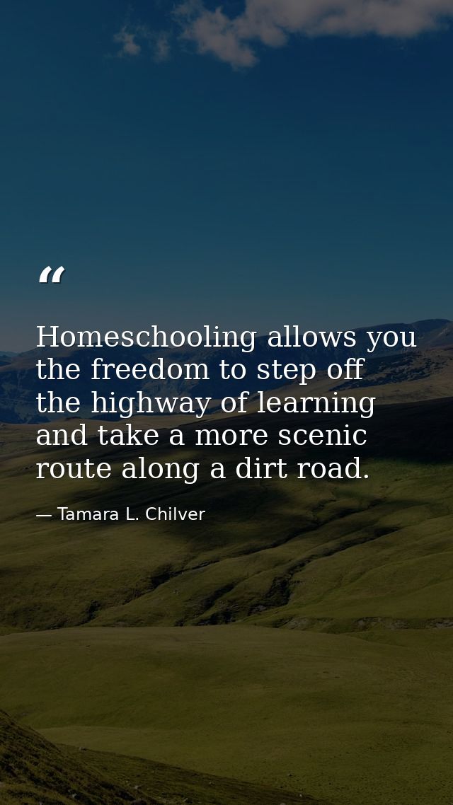 Homeschooling allows you the freedom to step off the highway of learning and take a more scenic route along a dirt road. — Tamara L. Chilver