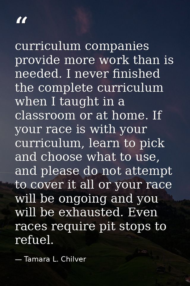 curriculum companies provide more work than is needed. I never finished the complete curriculum when I taught in a class — Tamara L. Chilver