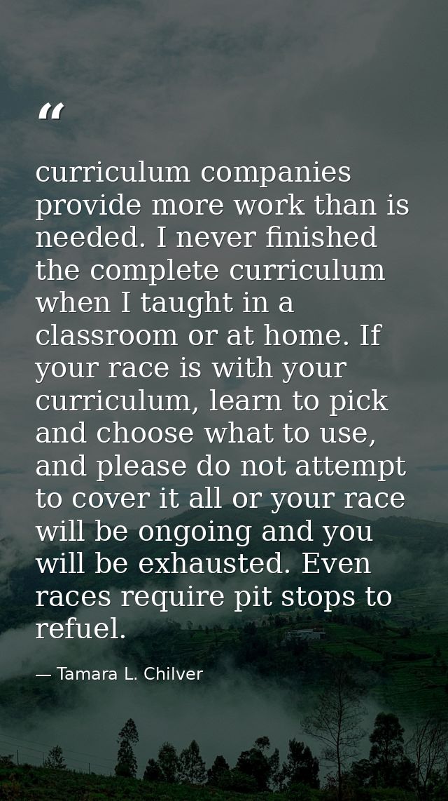 curriculum companies provide more work than is needed. I never finished the complete curriculum when I taught in a class — Tamara L. Chilver
