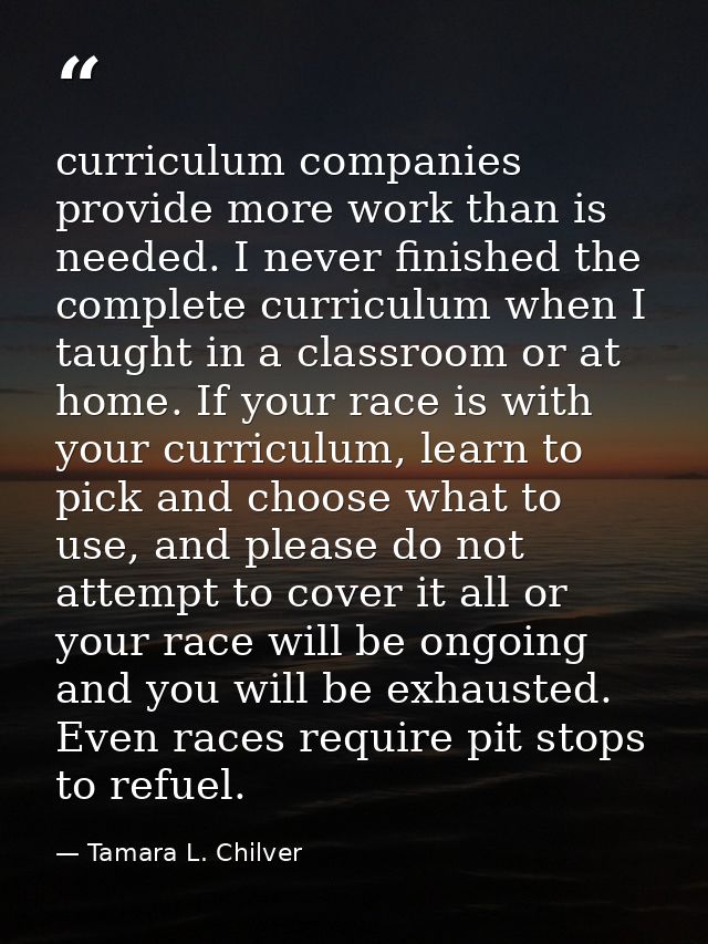 curriculum companies provide more work than is needed. I never finished the complete curriculum when I taught in a class — Tamara L. Chilver