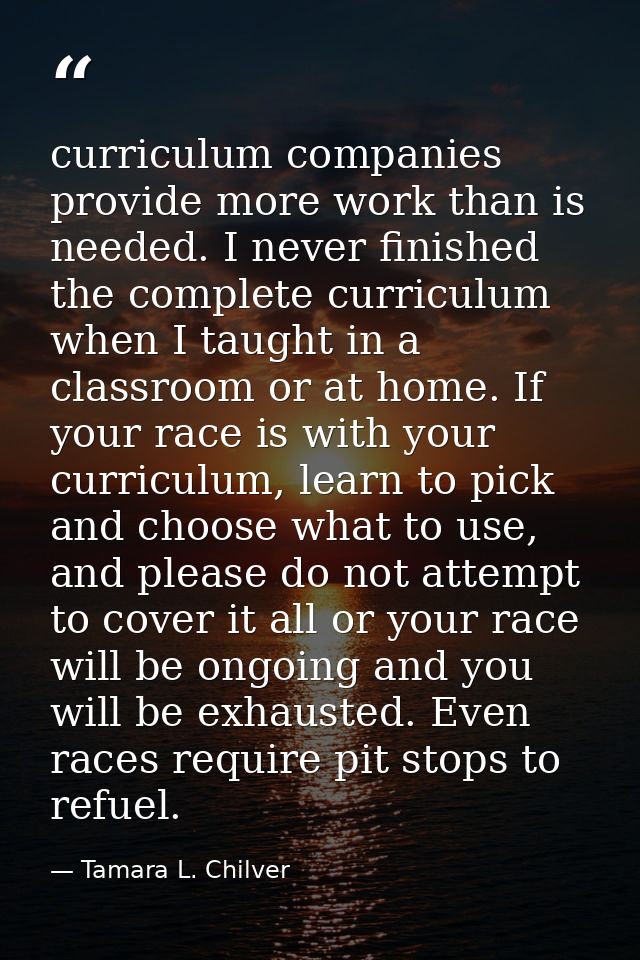 curriculum companies provide more work than is needed. I never finished the complete curriculum when I taught in a class — Tamara L. Chilver