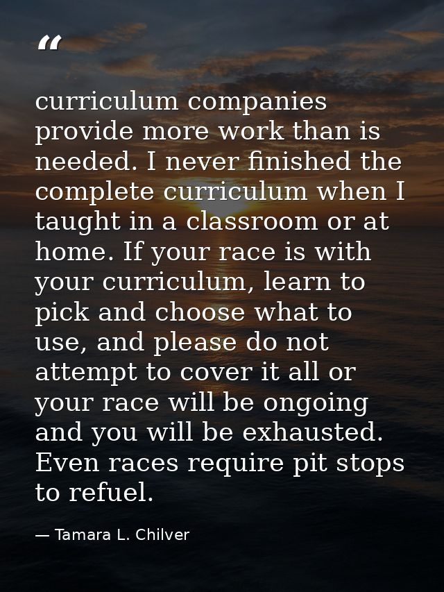curriculum companies provide more work than is needed. I never finished the complete curriculum when I taught in a class — Tamara L. Chilver