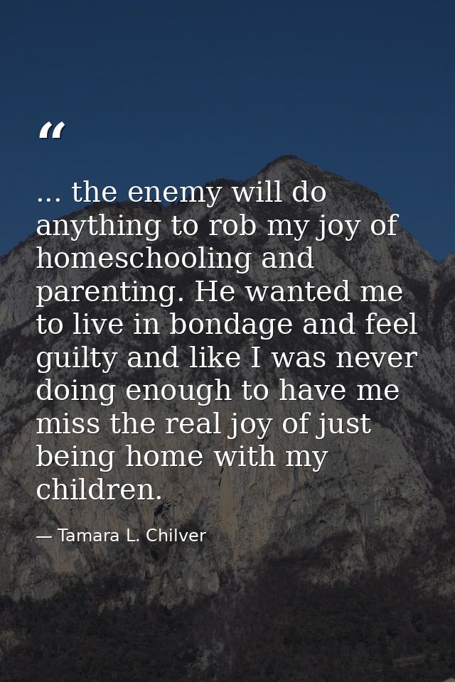 ... the enemy will do anything to rob my joy of homeschooling and parenting. He wanted me to live in bondage and feel gu — Tamara L. Chilver
