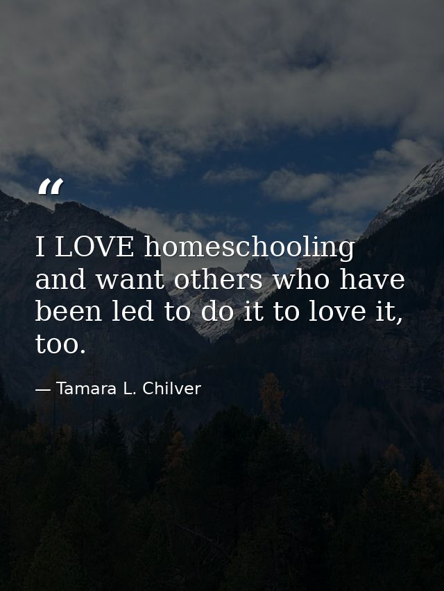 I LOVE homeschooling and want others who have been led to do it to love it, too. — Tamara L. Chilver