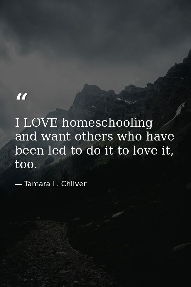 I LOVE homeschooling and want others who have been led to do it to love it, too. — Tamara L. Chilver