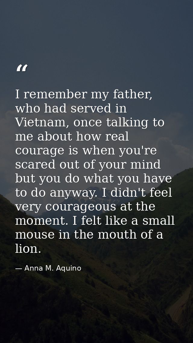 I remember my father, who had served in Vietnam, once talking to me about how real courage is when you're scared out of  — Anna M. Aquino