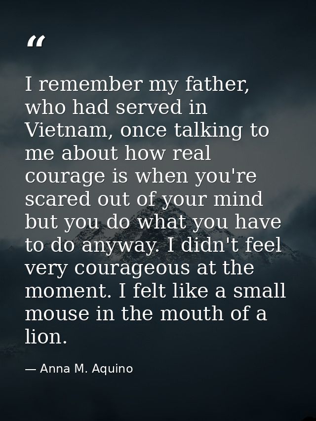 I remember my father, who had served in Vietnam, once talking to me about how real courage is when you're scared out of  — Anna M. Aquino