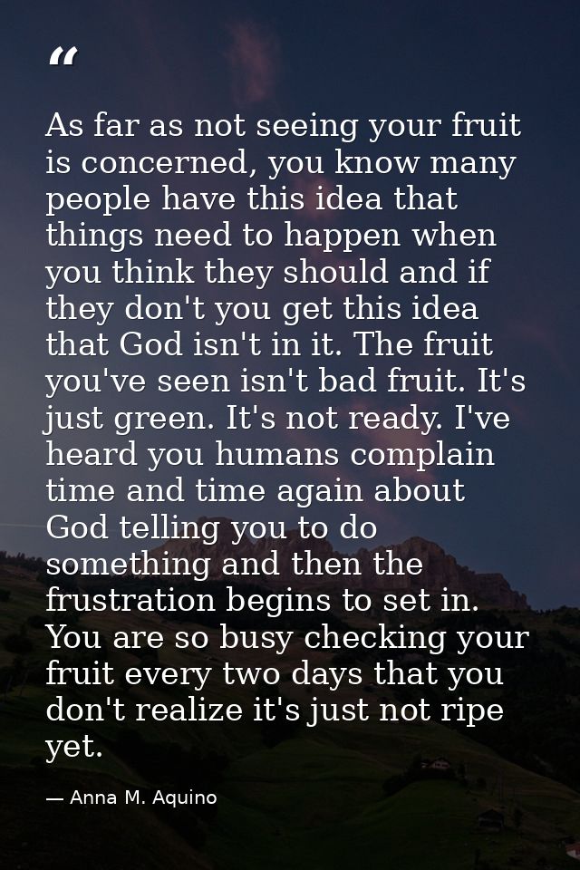 As far as not seeing your fruit is concerned, you know many people have this idea that things need to happen when you th — Anna M. Aquino