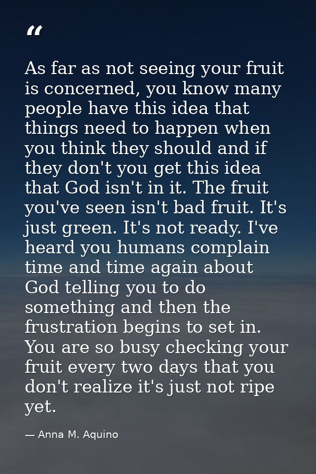 As far as not seeing your fruit is concerned, you know many people have this idea that things need to happen when you th — Anna M. Aquino