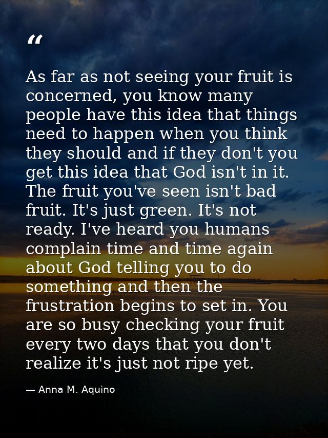 As far as not seeing your fruit is concerned, you know many people have this idea that things need to happen when you th — Anna M. Aquino